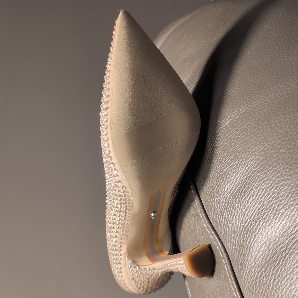 Sam Edelman Nude Crystal-Embellished Pointed Toe Pumps - Picture 7 of 8